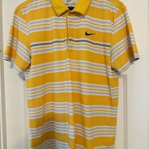 Nike Men's Yellow and White Striped Polo